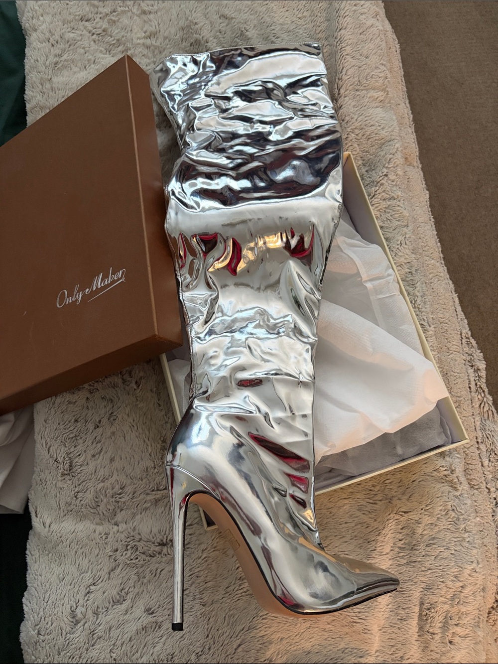Metallic Silver Over-the-Knee Stiletto Boot